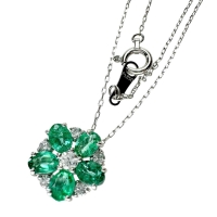 エメラルド 0.75ct ダイヤモンド 0.15ct ネックレス Pt900プラチナ/Pt850プラチナ 2.1g 40cm レディース【中古】【真子質店】【NN】【MaMiMo】