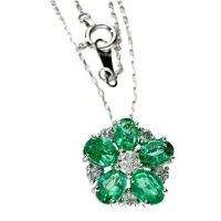 エメラルド 0.75ct ダイヤモンド 0.15ct ネックレス Pt900プラチナ/Pt850プラチナ 2.1g 40cm レディース【中古】【真子質店】【NN】【MaMiMo】