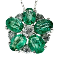 エメラルド 0.75ct ダイヤモンド 0.15ct ネックレス Pt900プラチナ/Pt850プラチナ 2.1g 40cm レディース【中古】【真子質店】【NN】【MaMiMo】