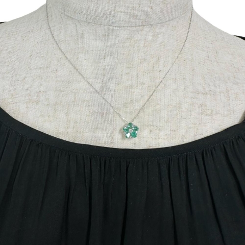 エメラルド 0.75ct ダイヤモンド 0.15ct ネックレス Pt900プラチナ/Pt850プラチナ 2.1g 40cm レディース【中古】【真子質店】【NN】【MaMiMo】