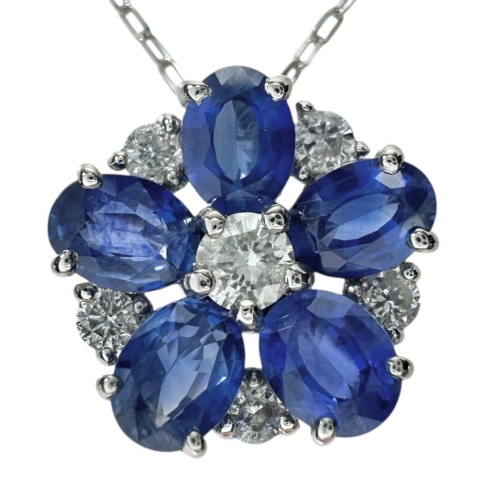 サファイア 1.03ct ダイヤモンド 0.15ct ネックレス Pt900プラチナ/Pt850プラチナ 2.2g 40cm レディース【中古】【真子質店】【NN】【MaYMa】