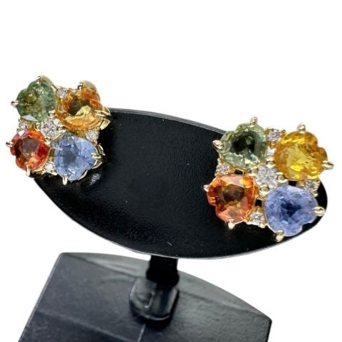 マルチカラーサファイア 計1.18/計1.25ct ダイヤモンド 計0.05×2ct ピアス K18ゴールド 18金 2.4g レディース【中古】【真子質店】【NN】【MoKT】