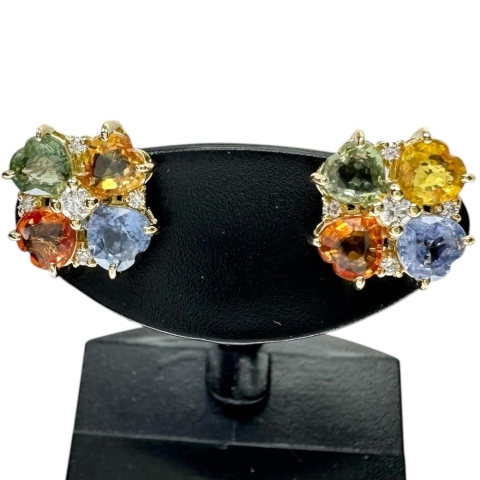 マルチカラーサファイア 計1.18/計1.25ct ダイヤモンド 計0.05×2ct ピアス K18ゴールド 18金 2.4g レディース【中古】【真子質店】【NN】【MoKT】