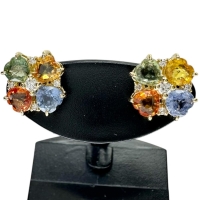 マルチカラーサファイア 計1.18/計1.25ct ダイヤモンド 計0.05×2ct ピアス K18ゴールド 18金 2.4g レディース【中古】【真子質店】【NN】【MoKT】