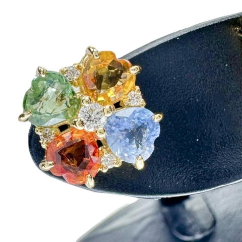 マルチカラーサファイア 計1.18/計1.25ct ダイヤモンド 計0.05×2ct ピアス K18ゴールド 18金 2.4g レディース【中古】【真子質店】【NN】【MoKT】