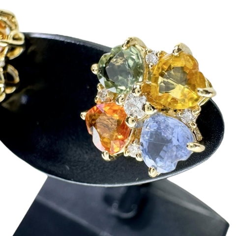 マルチカラーサファイア 計1.18/計1.25ct ダイヤモンド 計0.05×2ct ピアス K18ゴールド 18金 2.4g レディース【中古】【真子質店】【NN】【MoKT】