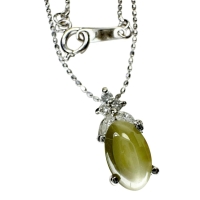 クリソベリルキャッツアイ 1.45ct ダイヤモンド 0.12ct ネックレス Pt900プラチナ/K18WGホワイトゴールド 18金 2.6g 40cm レディース【中古】【真子質店】【NN】【TYD】