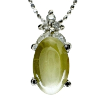 クリソベリルキャッツアイ 1.45ct ダイヤモンド 0.12ct ネックレス Pt900プラチナ/K18WGホワイトゴールド 18金 2.6g 40cm レディース【中古】【真子質店】【NN】【TYD】