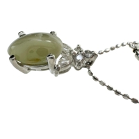 クリソベリルキャッツアイ 1.45ct ダイヤモンド 0.12ct ネックレス Pt900プラチナ/K18WGホワイトゴールド 18金 2.6g 40cm レディース【中古】【真子質店】【NN】【TYD】