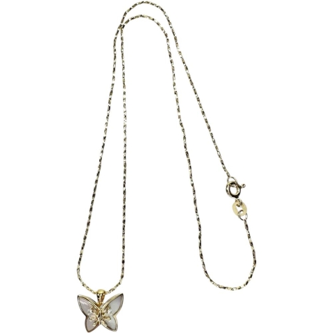 【HANAE MORI 森英恵/ハナエモリ】 バタフライモチーフ 蝶モチーフ シェル ダイヤモンド ネックレス K18ゴールド 18金 4.0g 39cm レディース【中古】【真子質店】【NN】【DSI】