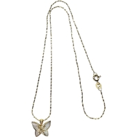 【HANAE MORI 森英恵/ハナエモリ】 バタフライモチーフ 蝶モチーフ シェル ダイヤモンド ネックレス K18ゴールド 18金 4.0g 39cm レディース【中古】【真子質店】【NN】【DSI】