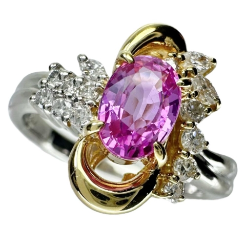 17号 ピンクサファイア 1.10ct ダイヤモンド 0.29ct リング・指輪 Pt900プラチナ/K18ゴールド 18金 7.5g レディース【中古】【真子質店】【NN】【KKx】