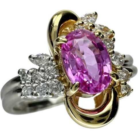 17号 ピンクサファイア 1.10ct ダイヤモンド 0.29ct リング・指輪 Pt900プラチナ/K18ゴールド 18金 7.5g レディース【中古】【真子質店】【NN】【KKx】