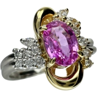 17号 ピンクサファイア 1.10ct ダイヤモンド 0.29ct リング・指輪 Pt900プラチナ/K18ゴールド 18金 7.5g レディース【中古】【真子質店】【NN】【KKx】