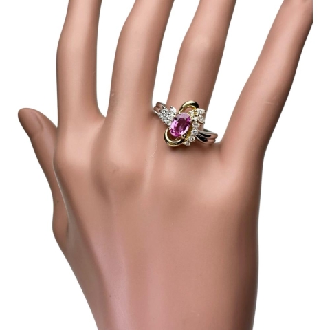 17号 ピンクサファイア 1.10ct ダイヤモンド 0.29ct リング・指輪 Pt900プラチナ/K18ゴールド 18金 7.5g レディース【中古】【真子質店】【NN】【KKx】