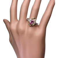17号 ピンクサファイア 1.10ct ダイヤモンド 0.29ct リング・指輪 Pt900プラチナ/K18ゴールド 18金 7.5g レディース【中古】【真子質店】【NN】【KKx】