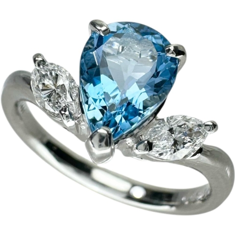 12号 サンタマリアカラーアクアマリン 1.25ct ダイヤモンド 0.32ct リング・指輪 Pt900プラチナ 5.6g レディース【中古】【真子質店】【NN】【IxDMo】