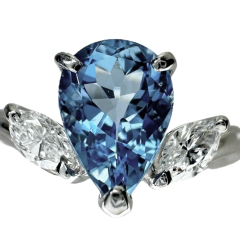 12号 サンタマリアカラーアクアマリン 1.25ct ダイヤモンド 0.32ct リング・指輪 Pt900プラチナ 5.6g レディース【中古】【真子質店】【NN】【IxDMo】