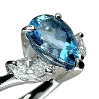 12号 サンタマリアカラーアクアマリン 1.25ct ダイヤモンド 0.32ct リング・指輪 Pt900プラチナ 5.6g レディース【中古】【真子質店】【NN】【IxDMo】