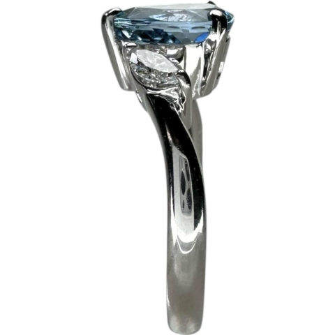 12号 サンタマリアカラーアクアマリン 1.25ct ダイヤモンド 0.32ct リング・指輪 Pt900プラチナ 5.6g レディース【中古】【真子質店】【NN】【IxDMo】