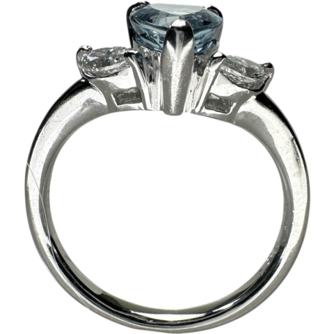 12号 サンタマリアカラーアクアマリン 1.25ct ダイヤモンド 0.32ct リング・指輪 Pt900プラチナ 5.6g レディース【中古】【真子質店】【NN】【IxDMo】