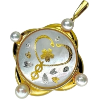 【MIKIMOTO/ミキモト】 ピクウェ/象嵌 シェル 真珠3.5-4.0ｍｍ ペンダントトップ シェル/K18ゴールド 18金 6.3g レディース【中古】【真子質店】【GD】【SSx】