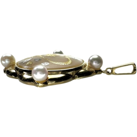 【MIKIMOTO/ミキモト】 ピクウェ/象嵌 シェル 真珠3.5-4.0ｍｍ ペンダントトップ シェル/K18ゴールド 18金 6.3g レディース【中古】【真子質店】【GD】【SSx】