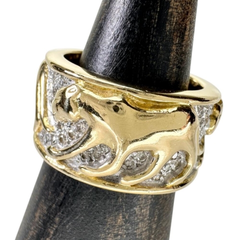 12号 ヒョウ3頭デザイン ダイヤモンド 0.46ct リング・指輪 K18YGイエローゴールド 18金/K18WGホワイトゴールド 18金 12.9g レディース【中古】【真子質店】【NN】【IYYI】