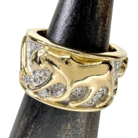 12号 ヒョウ3頭デザイン ダイヤモンド 0.46ct リング・指輪 K18YGイエローゴールド 18金/K18WGホワイトゴールド 18金 12.9g レディース【中古】【真子質店】【NN】【IYYI】