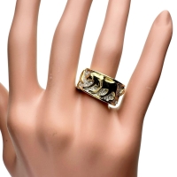 12号 ヒョウ3頭デザイン ダイヤモンド 0.46ct リング・指輪 K18YGイエローゴールド 18金/K18WGホワイトゴールド 18金 12.9g レディース【中古】【真子質店】【NN】【IYYI】