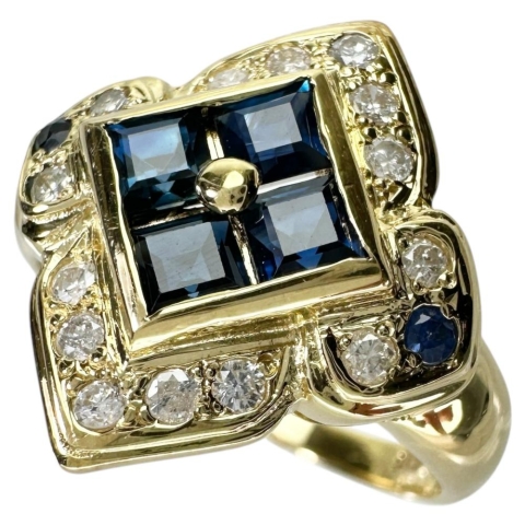 15号 サファイア 0.35ct ダイヤモンド 0.22ct リング・指輪 K18ゴールド 18金 4.7g レディース【中古】【真子質店】【NN】【YTK】