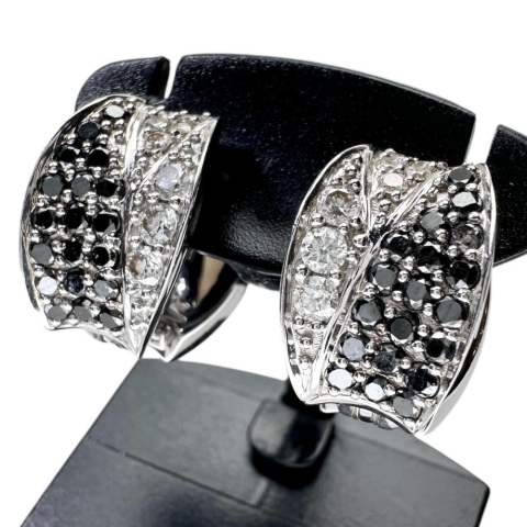 ピアリング ダイヤモンド/ブラックダイヤモンド 計0.52×2ct シェル オニキス イヤリング K18WGホワイトゴールド 18金 7.6g レディース【中古】【真子質店】【NN】【SMaMo】