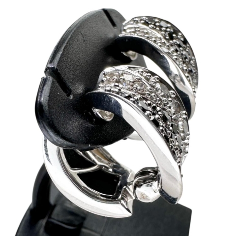ピアリング ダイヤモンド/ブラックダイヤモンド 計0.52×2ct シェル オニキス イヤリング K18WGホワイトゴールド 18金 7.6g レディース【中古】【真子質店】【NN】【SMaMo】