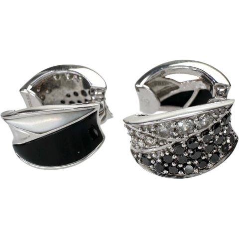 ピアリング ダイヤモンド/ブラックダイヤモンド 計0.52×2ct シェル オニキス イヤリング K18WGホワイトゴールド 18金 7.6g レディース【中古】【真子質店】【NN】【SMaMo】