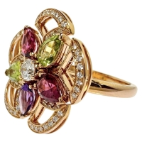 14.5号【BVLGARI/ブルガリ】 フラワーモチーフ ダイヤモンド/ピンクトルマリン/ペリドット/アメジスト リング・指輪 ディーヴァドリーム K18PGピンクゴールド 18金 7.4g レディース【中古】【真子質店】【BL】【YYxx】
