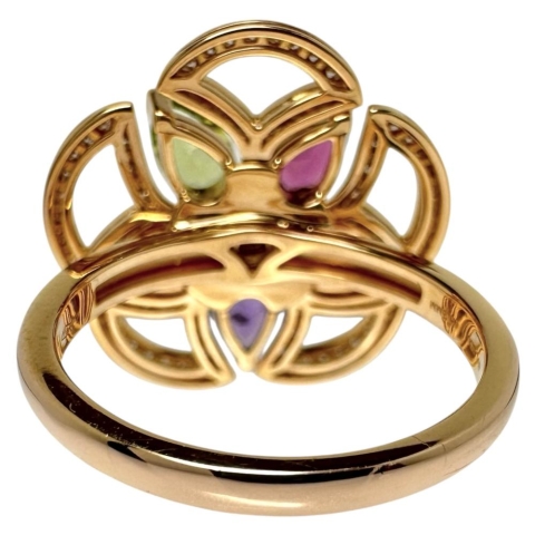 14.5号【BVLGARI/ブルガリ】 フラワーモチーフ ダイヤモンド/ピンクトルマリン/ペリドット/アメジスト リング・指輪 ディーヴァドリーム K18PGピンクゴールド 18金 7.4g レディース【中古】【真子質店】【BL】【YYxx】