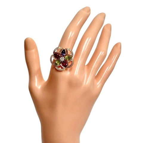 14.5号【BVLGARI/ブルガリ】 フラワーモチーフ ダイヤモンド/ピンクトルマリン/ペリドット/アメジスト リング・指輪 ディーヴァドリーム K18PGピンクゴールド 18金 7.4g レディース【中古】【真子質店】【BL】【YYxx】
