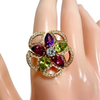 14.5号【BVLGARI/ブルガリ】 フラワーモチーフ ダイヤモンド/ピンクトルマリン/ペリドット/アメジスト リング・指輪 ディーヴァドリーム K18PGピンクゴールド 18金 7.4g レディース【中古】【真子質店】【BL】【YYxx】