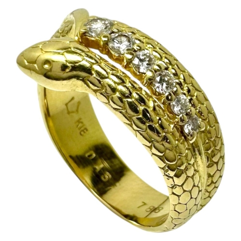 14号【HOSHInoSUNA/星の砂】 スネーク ダイヤモンド 計0.18ct リング・指輪 K18ゴールド 18金 7.1g レディース【中古】【真子質店】【NN】【MiMax】