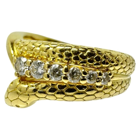 14号【HOSHInoSUNA/星の砂】 スネーク ダイヤモンド 計0.18ct リング・指輪 K18ゴールド 18金 7.1g レディース【中古】【真子質店】【NN】【MiMax】