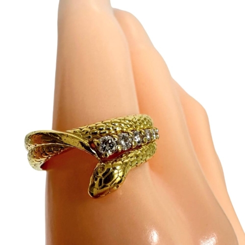 14号【HOSHInoSUNA/星の砂】 スネーク ダイヤモンド 計0.18ct リング・指輪 K18ゴールド 18金 7.1g レディース【中古】【真子質店】【NN】【MiMax】