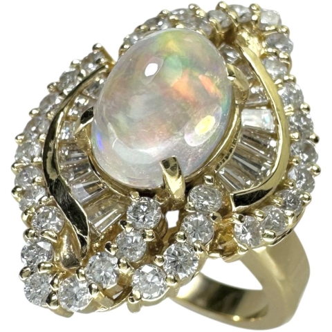 11.5号 ウォーターオパール 2.15ct ダイヤモンド 1.28ct リング・指輪 K18ゴールド 18金 10.5g レディース【中古】【真子質店】【NN】【IKYx】