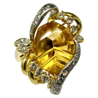 12.5号 シトリン ダイヤモンド 計0.44ct リング・指輪 K18ゴールド 18金/Pt900プラチナ 8.8g レディース【中古】【真子質店】【NN】【SxT】