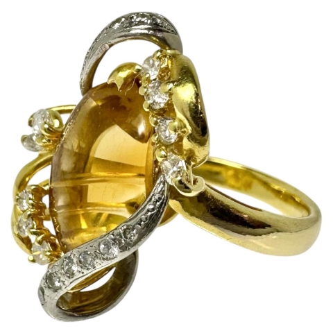 12.5号 シトリン ダイヤモンド 計0.44ct リング・指輪 K18ゴールド 18金/Pt900プラチナ 8.8g レディース【中古】【真子質店】【NN】【SxT】