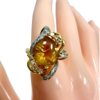 12.5号 シトリン ダイヤモンド 計0.44ct リング・指輪 K18ゴールド 18金/Pt900プラチナ 8.8g レディース【中古】【真子質店】【NN】【SxT】