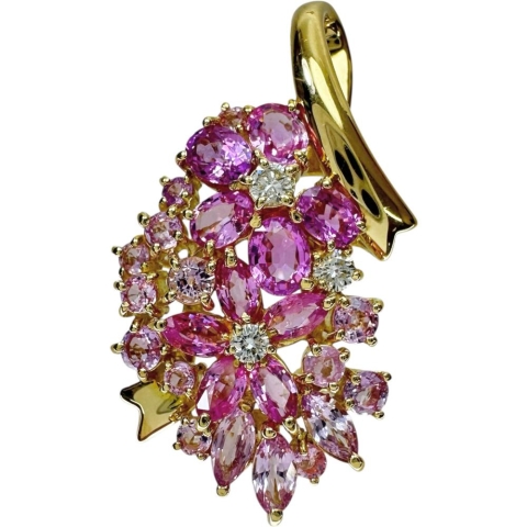 フラワー ピンクサファイア 3.60ct ダイヤモンド 0.16ct ペンダントトップ K18ゴールド 18金 6.7g レディース【中古】【真子質店】【NN】【SYMi】