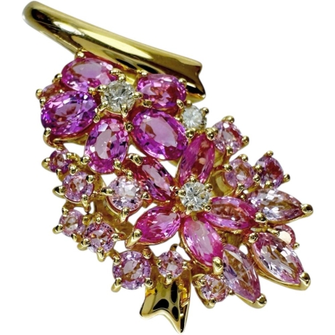 フラワー ピンクサファイア 3.60ct ダイヤモンド 0.16ct ペンダントトップ K18ゴールド 18金 6.7g レディース【中古】【真子質店】【NN】【SYMi】