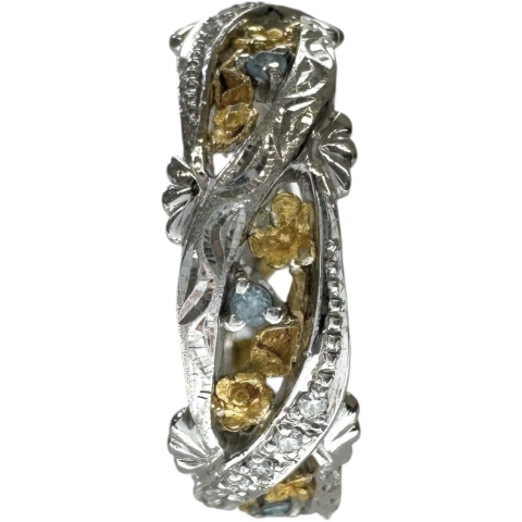 18号 大きいサイズ ダイヤモンド／青石 0.12/0.09ct リング・指輪 Pt900プラチナ/K24ゴールド 24金（純金） 8.4g レディース【中古】【真子質店】【NN】【YYx】