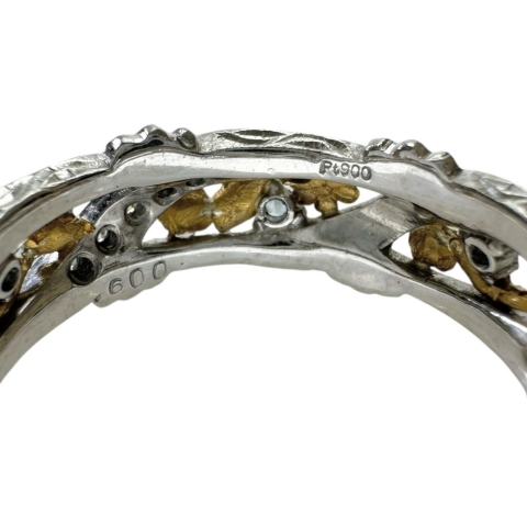 18号 大きいサイズ ダイヤモンド／青石 0.12/0.09ct リング・指輪 Pt900プラチナ/K24ゴールド 24金（純金） 8.4g レディース【中古】【真子質店】【NN】【YYx】