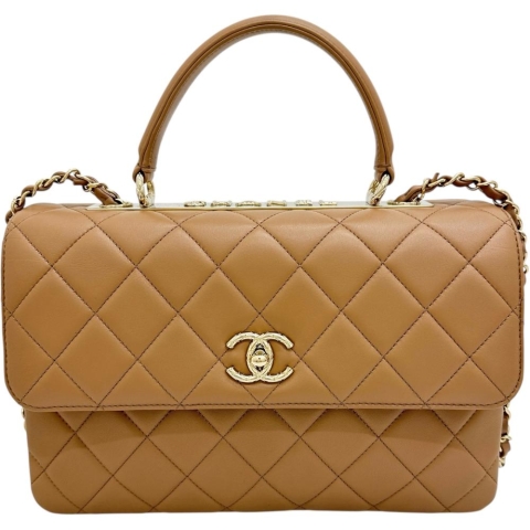 【CHANEL/シャネル】 トレンディCC トップハンドル 2WAYショルダーバッグ  シリアルプレート有 ハンドバッグ レザー ベージュ レディース【中古】【真子質店】【BL】【YIxx】
